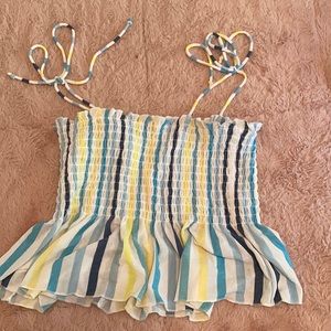 Tie shoulder stripped peplum top